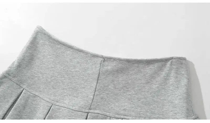 Mooyufon Fabric Y2K Mini Skirt Women Low Waist Wide Pleat Light Grey Sexy Vintag