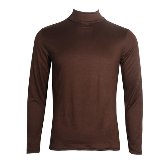 Men's Solid Color Turtleneck T-Shirt Spring Casual Long Sleeve Basic Bottoming Shirt Fashion Solid Color Slim-Fit Tops Plus Size