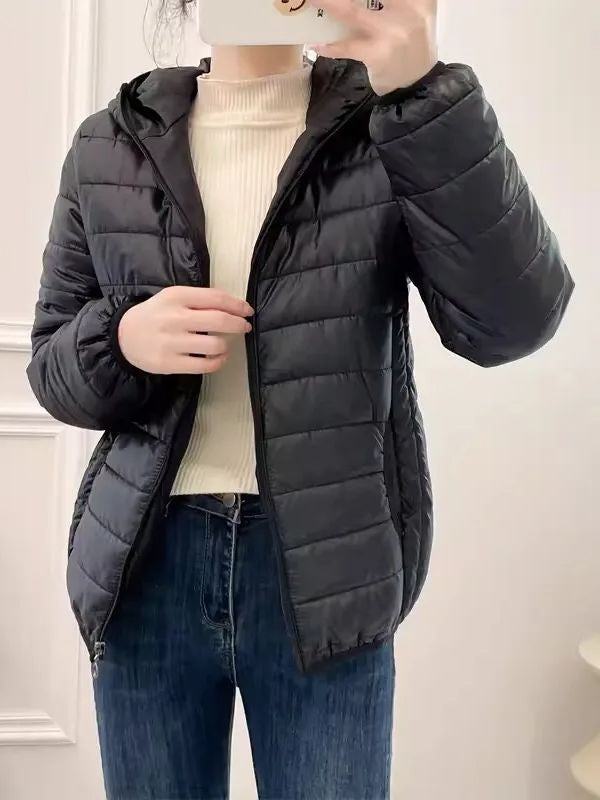 Minimalist Light Weight Women Down Cotton Jackets 2024 New Winter Korean Style Hooded Quilted Parkas Female Windbreaker Outwear