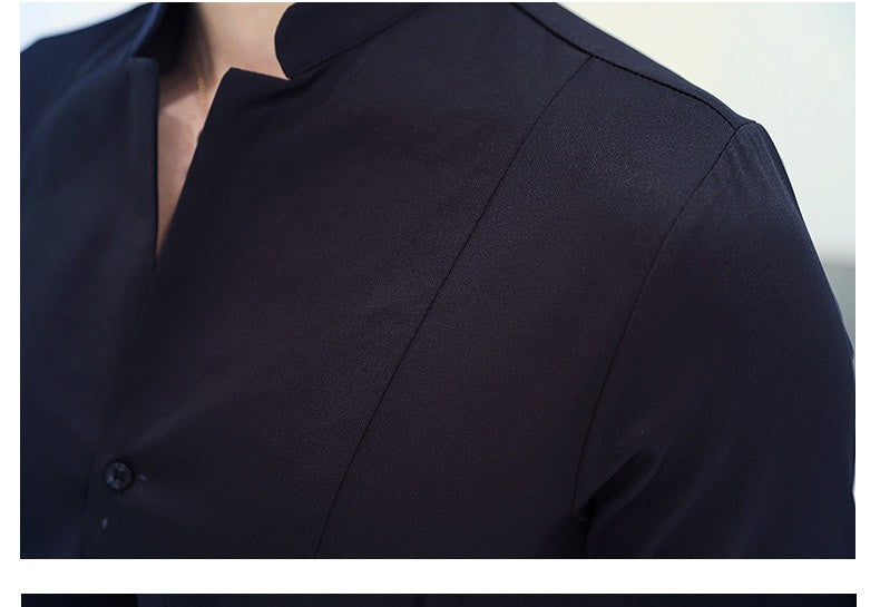 Mens Long Sleeve Shirt Autumn High Quality Stand Collar Casual Slim Solid Color Shirt Oversized Size 5XL Fashion Men Clothing