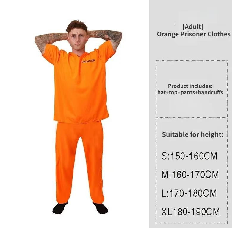 Adult Inmate Costume Orange Prisoner Jumpsuit Jailbird Outfit for Halloween Orange Prisoner Costume Men Jail Jumpsuit Costume