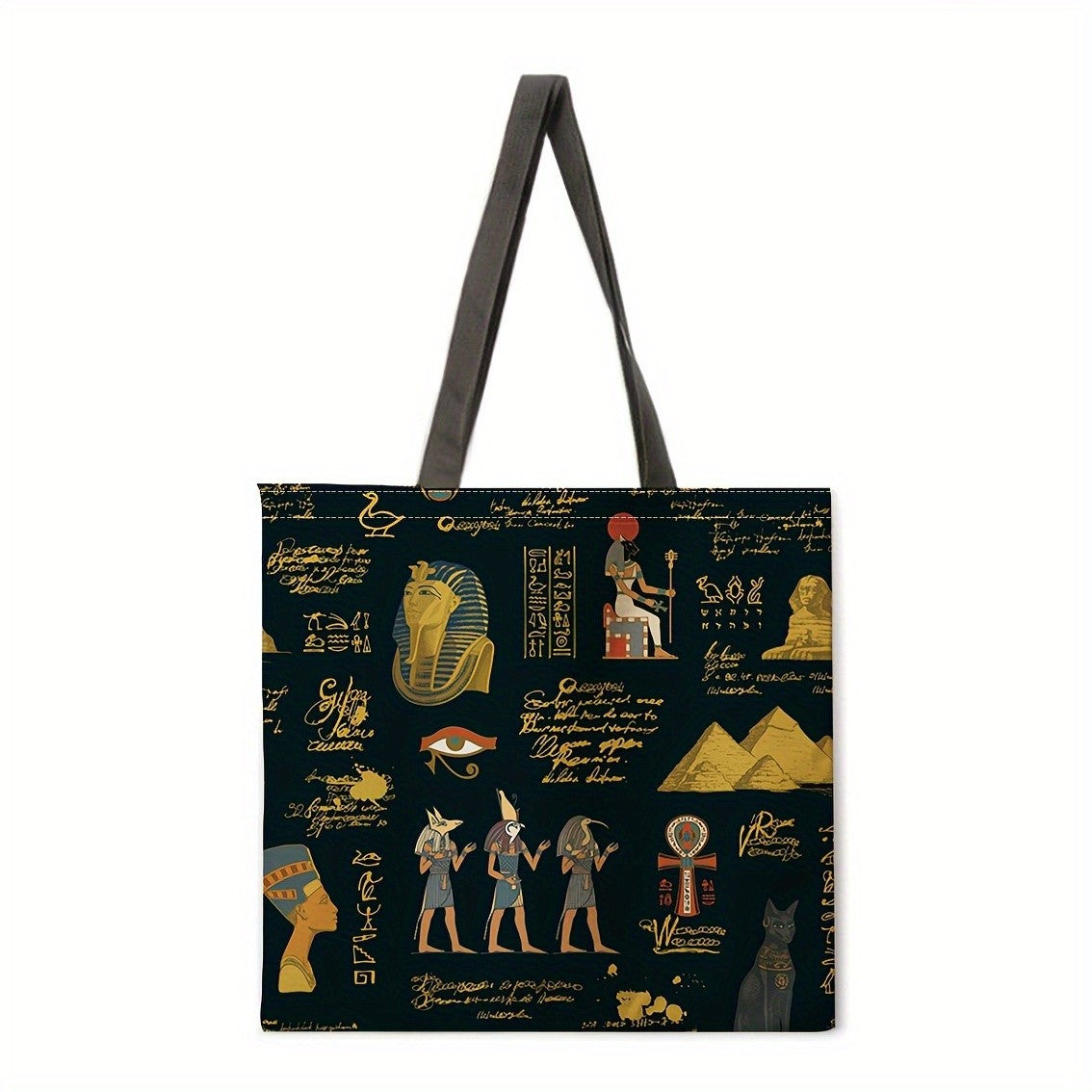 Egyptian Art Print Linen Tote Bag Foldable Shoulder Handbag for Beac Casual Shopping Bag Daily Handbag Multi-functional