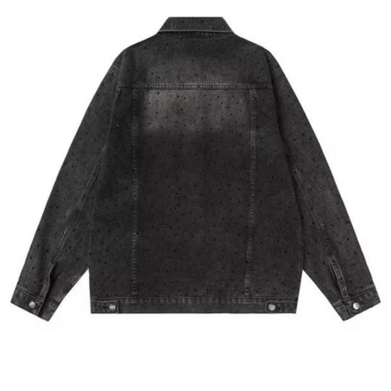 American Trendy Denim Jacket Mens Make Old Flash Diamond Fashion Outwear Spring Single-breasted Street Couple Cowboy Coats