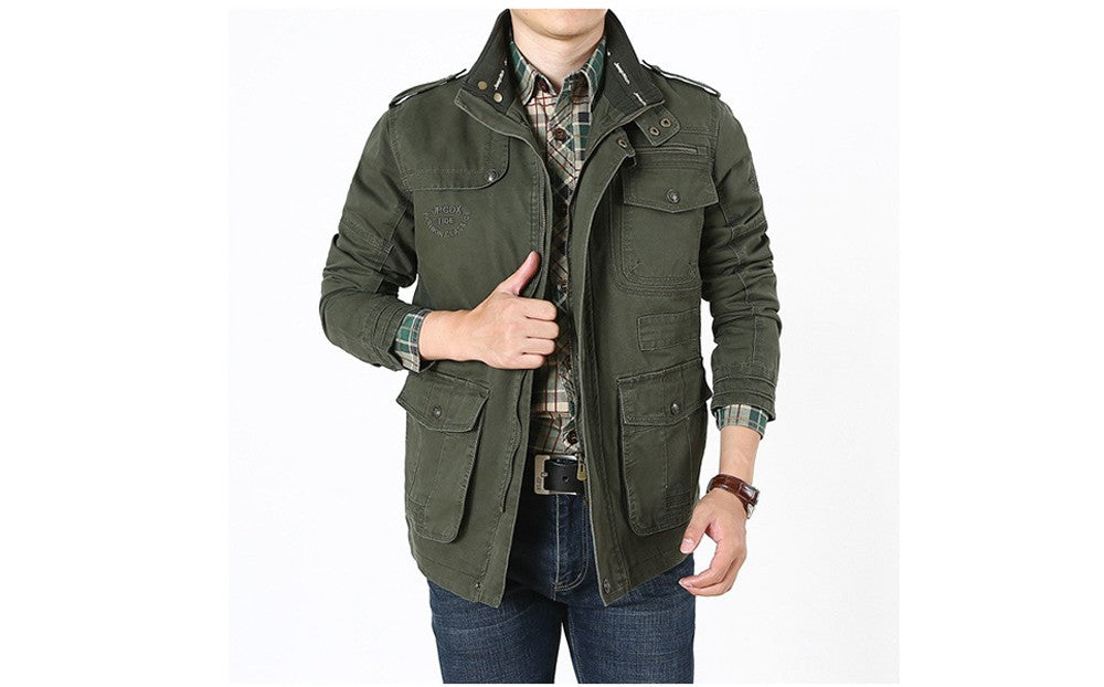 Autumn Men's Military Jacket Casual Man Stand Collar Cotton Business Coats Men Multi-pocket Windbreaker Jackets Clothing 7XL