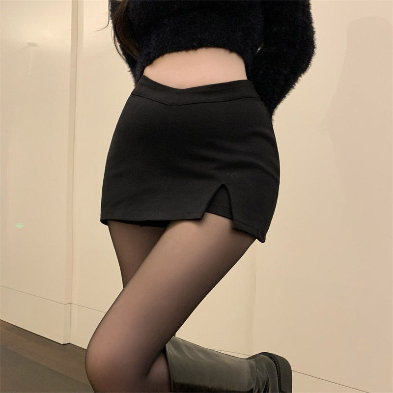 Black Split Mini Skirts Women Summer Sexy Club High Waist Slit Skirt Streetwear