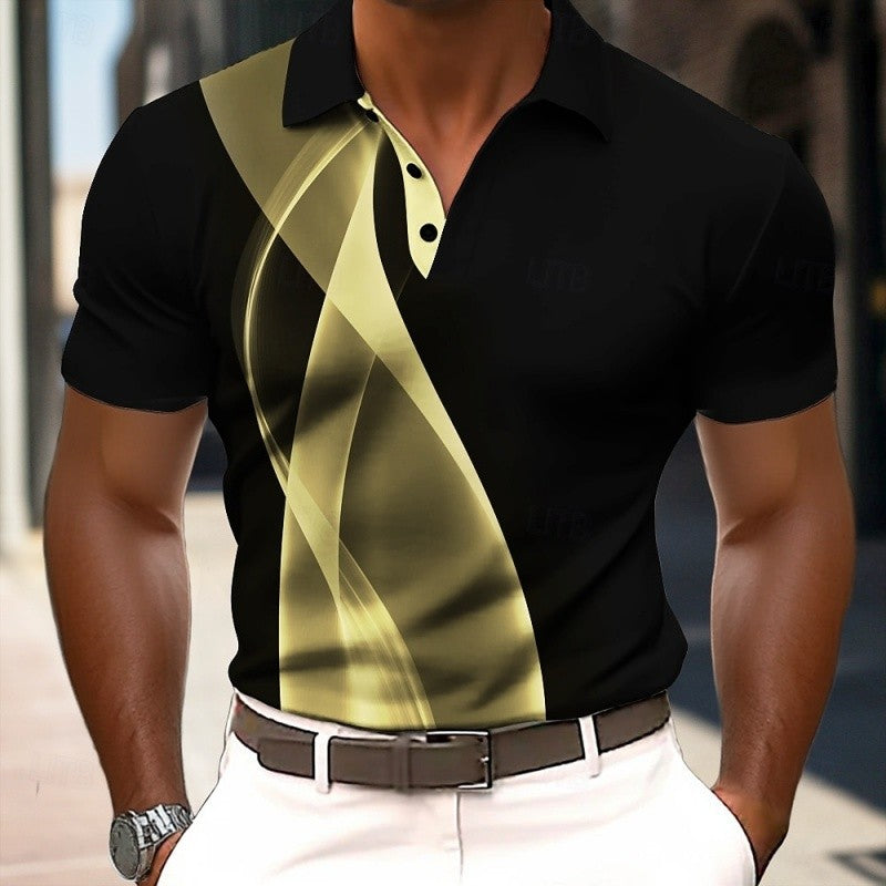 3D Printed Colorful Stripe Polo Shirt For Men Texture Pattern Short Sleeves Summer Street Lapel T-Shirt Button Loose Tees Tops