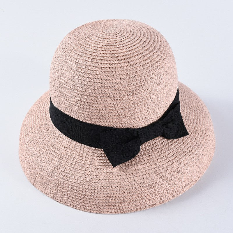 USPOP Novas chapéus de sol femininos moda laço chapéu de palha casual verão aba larga chapéu de praia feminino chapéu de verão