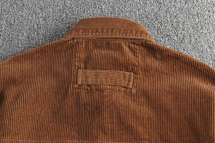 Autumn and winter thick wash corduroy long sleeve shirt men's retro trend cargo big pocket solid color casual coat