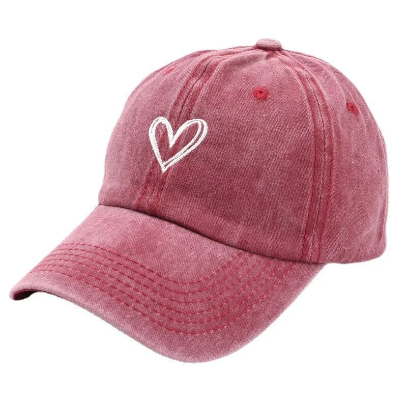 Versatile Peach Heart Embroidery Washed Old Spring And Summer Baseball Hat Women's Thin Couple Soft Top Cap Men's Tide