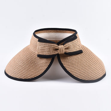 Summer Empty Top Straw Hat For Women Foldable Wide Large Brim Bowknot Sun Hat Travel Beach UV Protection Caps