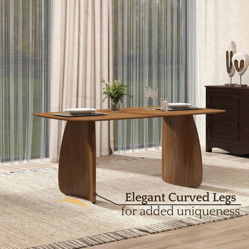 large walnut rectangular pedestal dining table for 6-8 people, 71" mid-century modern wood