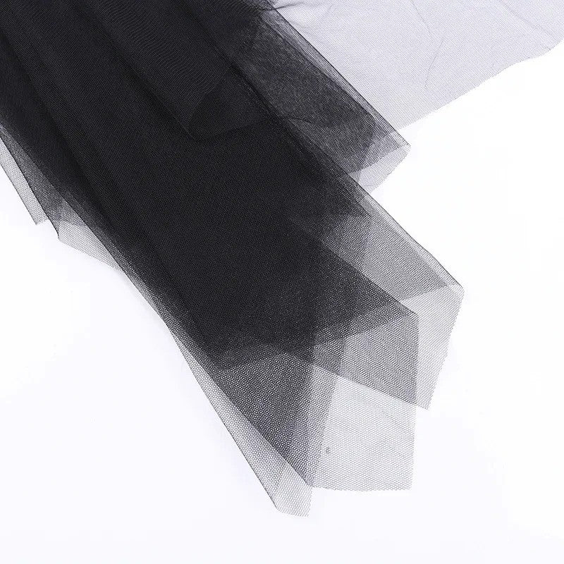 Sexy Net Yarn High-Waisted Irregular Skirt for Women Summer New European and Ame