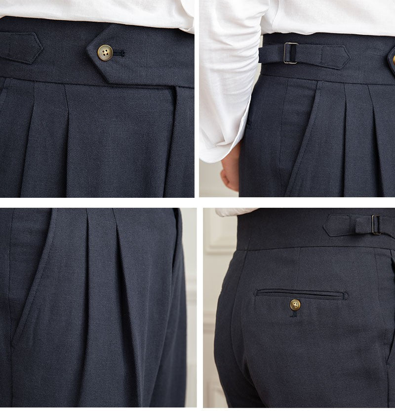 Three Gentleman Summer Naples Casual Straight Pants Men's Commuting Cotton and Linen Comfortable Breathable High Waist Pants
