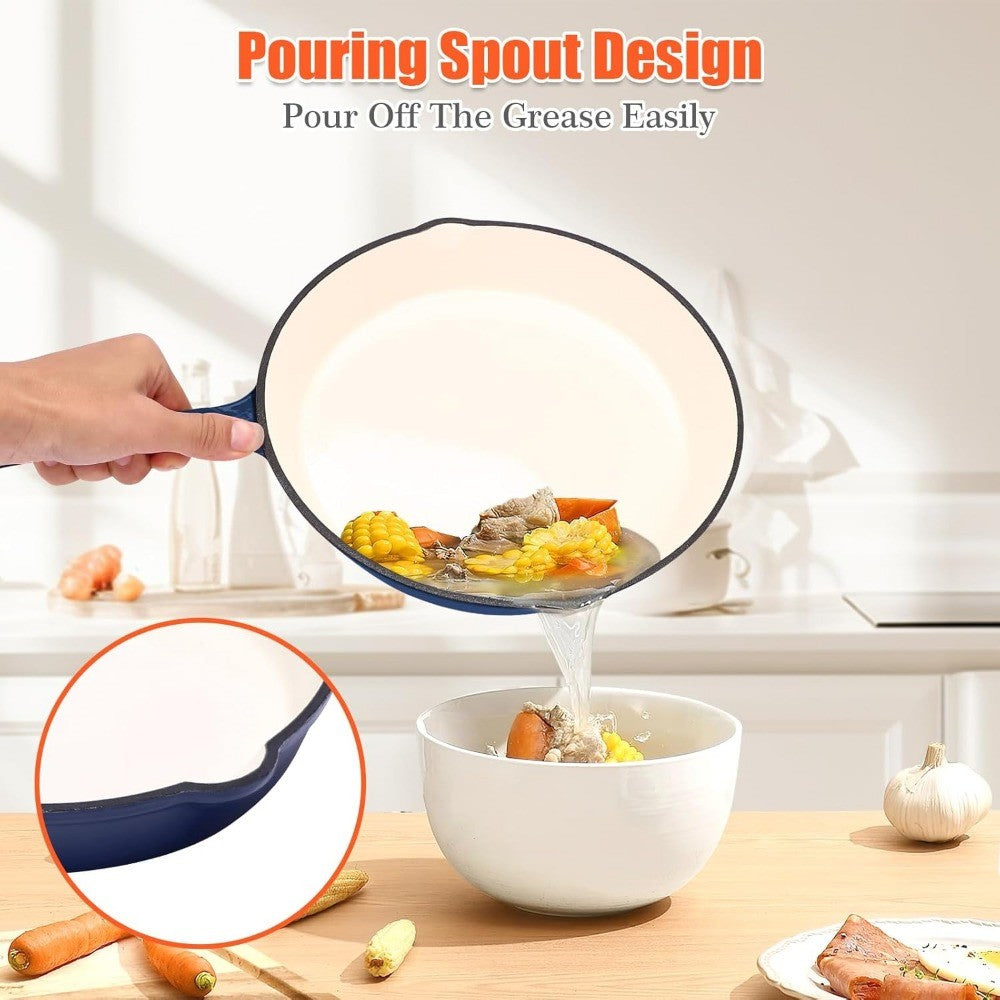 Enameled Cast Iron Cookware Set - 8-Inch Skillet, 9.5-Inch Frying Pan, and 11-Inch Cookware for Healthy Cooking