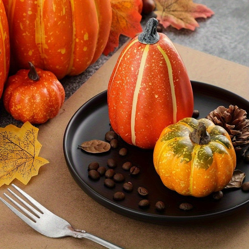 7pcs Pumpkin Autumn Decor Outdoor Orange Foam Plastic Fake Artificial Pumpkin Halloween Harvest Festival Home Table Decor