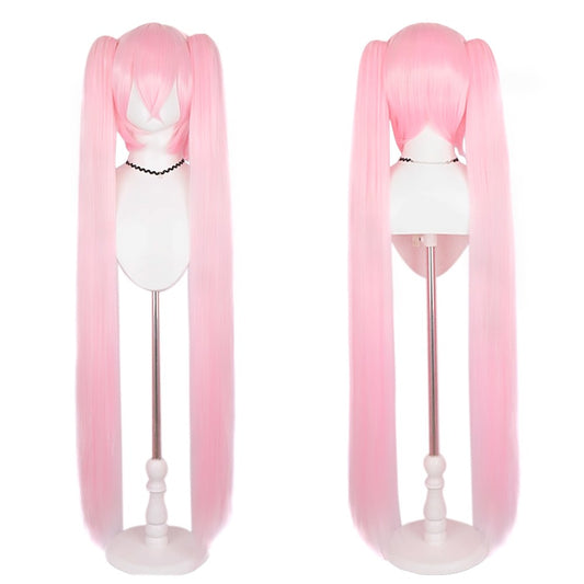 High-Quality Anime Miku Cosplay Synthetic Hair 46-Inch Detachable Double Ponytail Halloween Carnival Party Wig Heat-Resistant