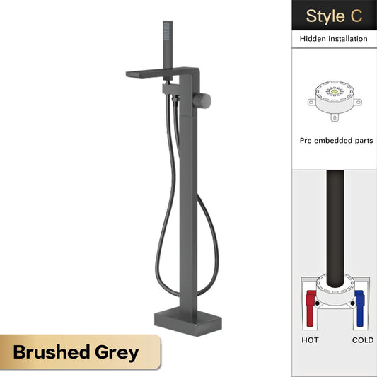 Luxury Black Brass Bathroom Faucet Floor standing Design Single Handle Hot and Cold Water Embedded Design Simple Bathtub Mixer