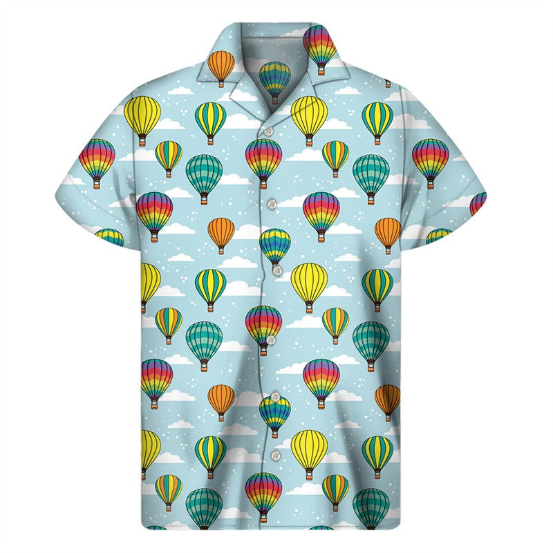 Cartoon Air Balloon 3D Print Hawaiian Shirt Men Summer Cool Lapel Shirts Fashion Short Sleeve Tops Oversized Button Blouse