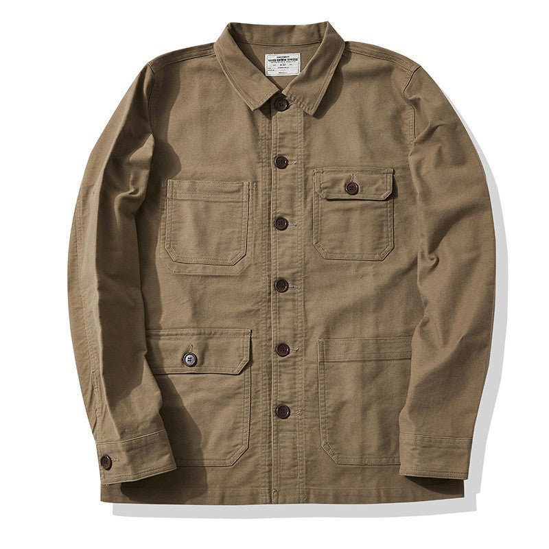 Autumn and Winter New OKONKWO Moleskin Heavyweight Retro French Workwear Jacket Multi Bag Men's Coats American Vintage