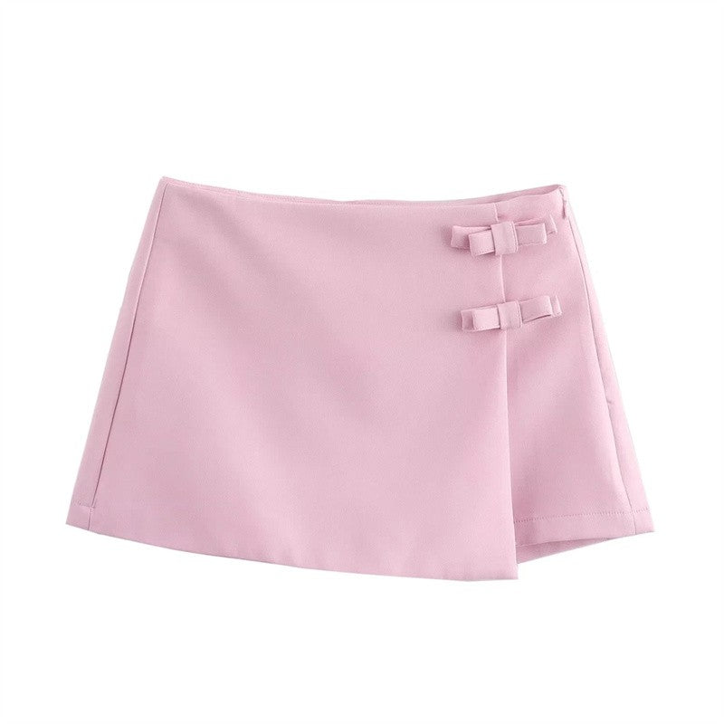 MUJER 2025 Pink White Mini Skirt Woman Fashion Bow Skort For Women Summer Slit S