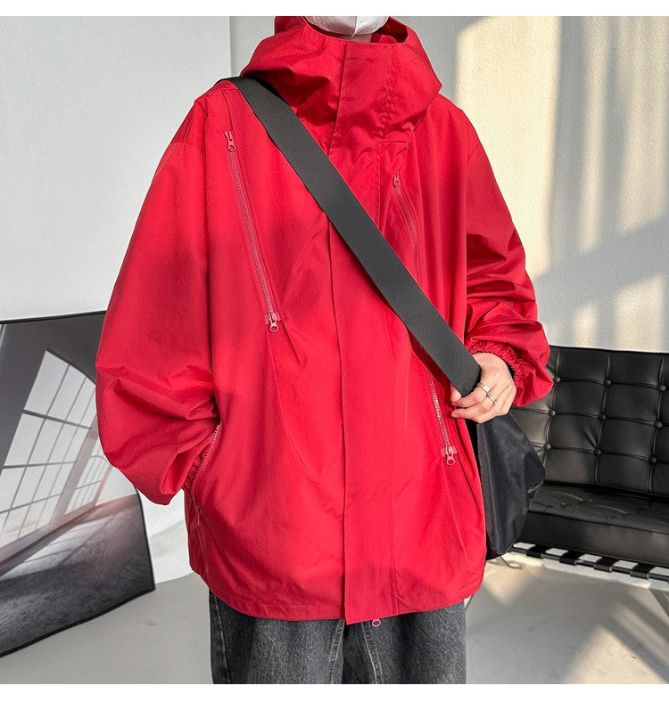 2024 Men Hooded Jacket Men Bomber Jacket Mens Windbreakers Zipper Coats Spring Autumn Loose Cargo Jacket Men Casual Sportswear