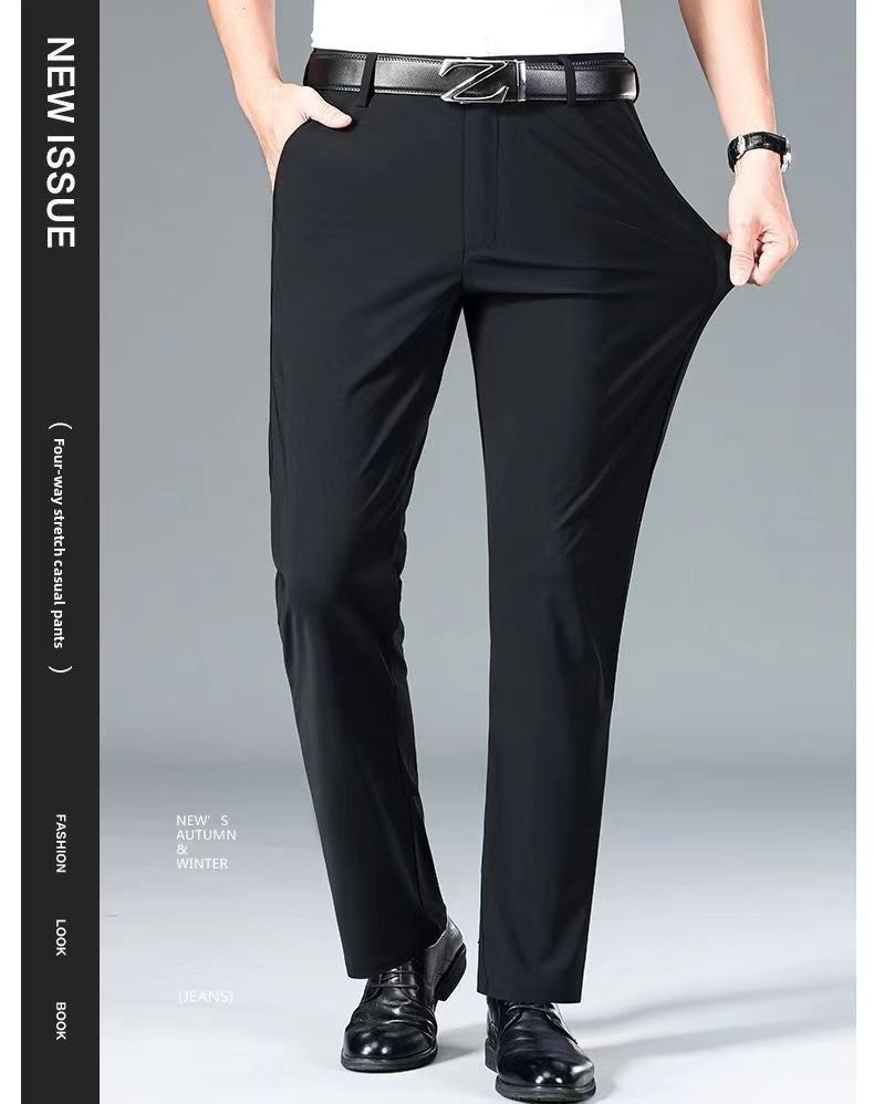 Casual Straight Leg Men's Pants Slim Fit Light Weight Tailored Westwear Summer Thin Blue Color Drapey Nine-Piece Suit Pants