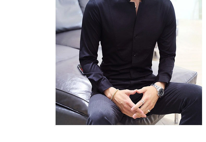 Mens Long Sleeve Shirt Autumn High Quality Stand Collar Casual Slim Solid Color Shirt Oversized Size 5XL Fashion Men Clothing