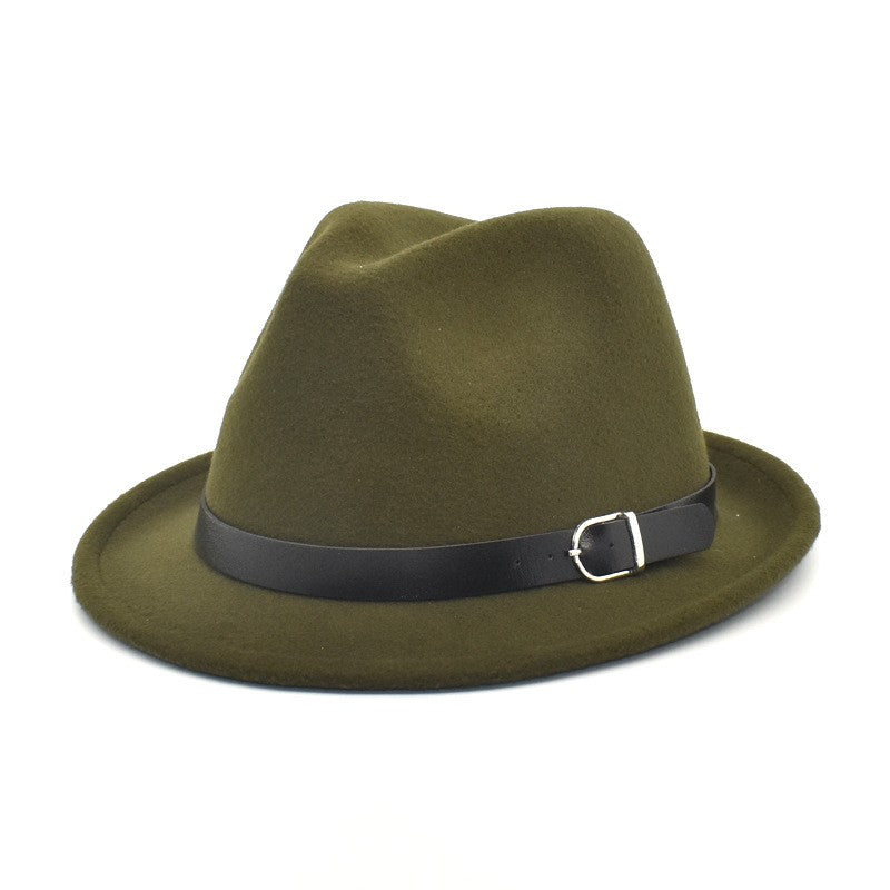 European Classical felt Fedoras Hat for Men Women Cowboy Trilby Cap Homburg Church Jazz Hat with Belt