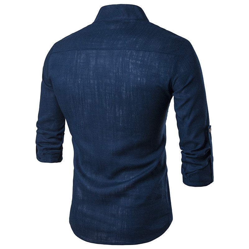 Euro Size Mens Linen Shirts Long Sleeve Button Down Solid Loose 2024 Spring Autumn Dress Henley Shirts Fashion Male Clothes