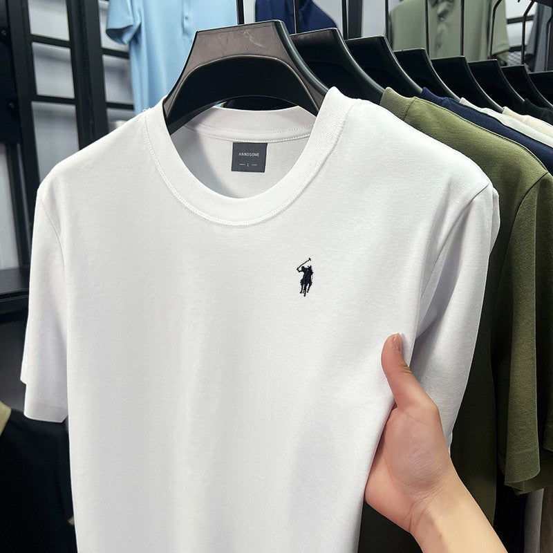 High end silky cotton breathable short sleeve T-shirt men summer designer Paul brand embroidered fashion casual round neck top