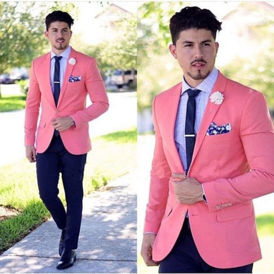 (Jacket+Pant+Tie+handkerchiefs)Pink formal Tuxedos Fashion Men Suits Custome Homme Terno Slim Fit High Quality Wedding PartyProm