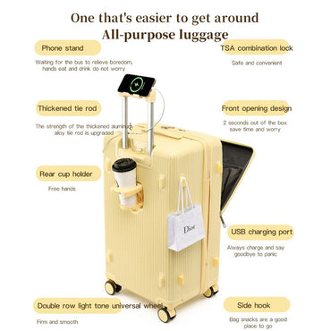 sushimu Suitcase Wide Handle Travel Suitcase Men 20 24 26 Carry-On Luggage Women PC Aluminum Frame Trolley Case