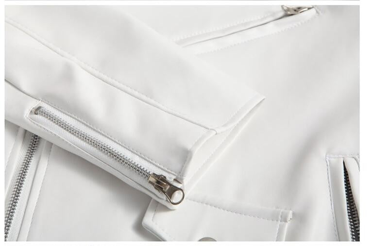 Men Slim White Leather Jackets Oblique Zipper Motorcycle Jackets New Men Outwear Moto Biker PU Leather Coats Size 4XL