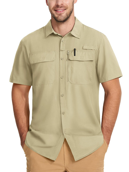 TACVASEN Short Sleeve Fishing Shirts Men's UPF 50+ Sun Protection Cargo Work Shirts Mesh Breathable Quick Dry Hiking Shirts Man