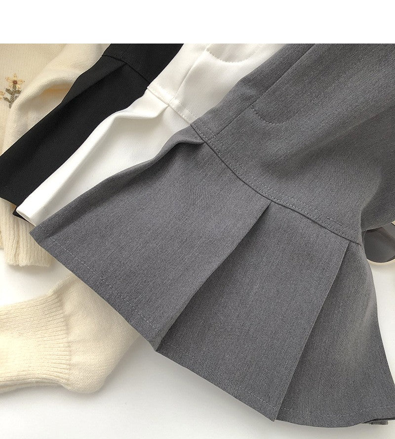Y2K Vintage High Waist Pleated Skirt Women College Style Uniforms Safety Pants M