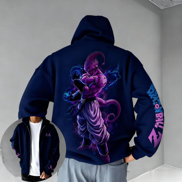 Oversized Dragon Ball Majin Anime Zipper Hoodie Long Sleeves Tops Casual Pullover Men Women Sweatshirt Streetwear Autumn Fashion