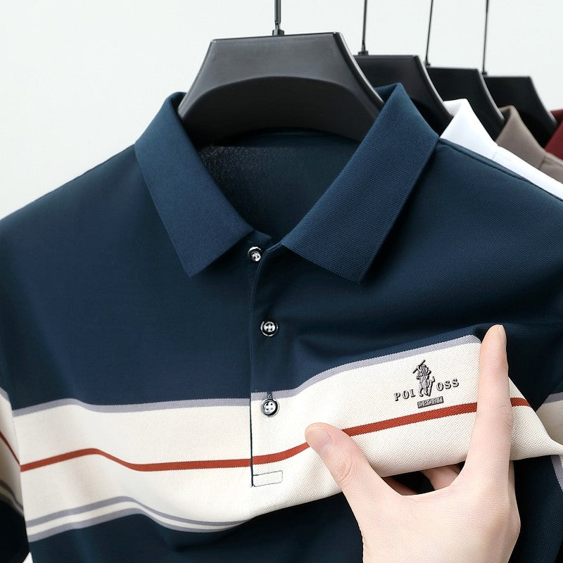 Luxury men's short sleeved polo shirt summer fashion hot selling striped top badge original design golf casual business T-shirt