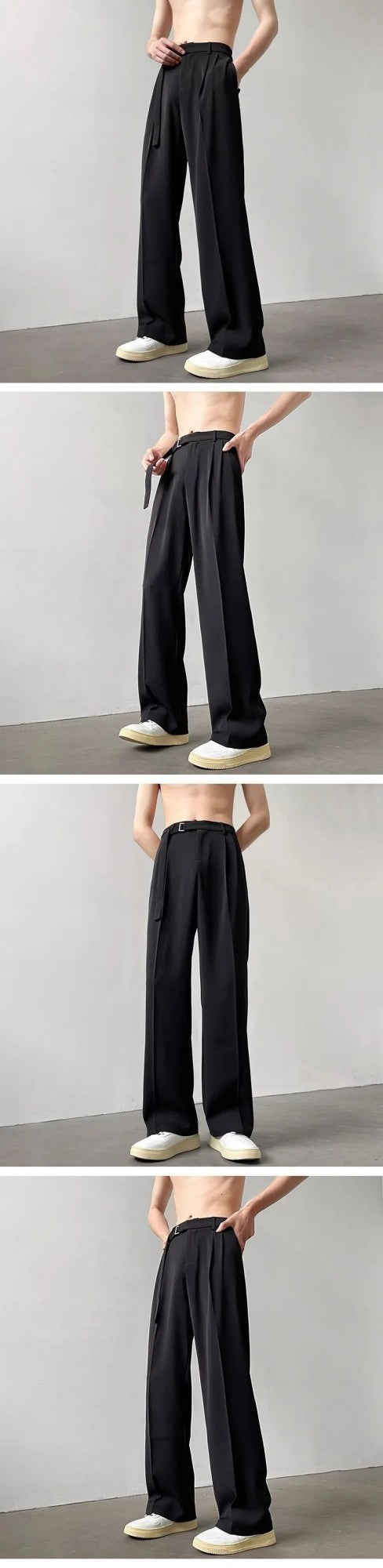 Calça Casual Masculina Outono Japonesa Leve Luxo Drapeada Calças Soltas de Perna Reta Versátil Perna Larga Calça Comprida