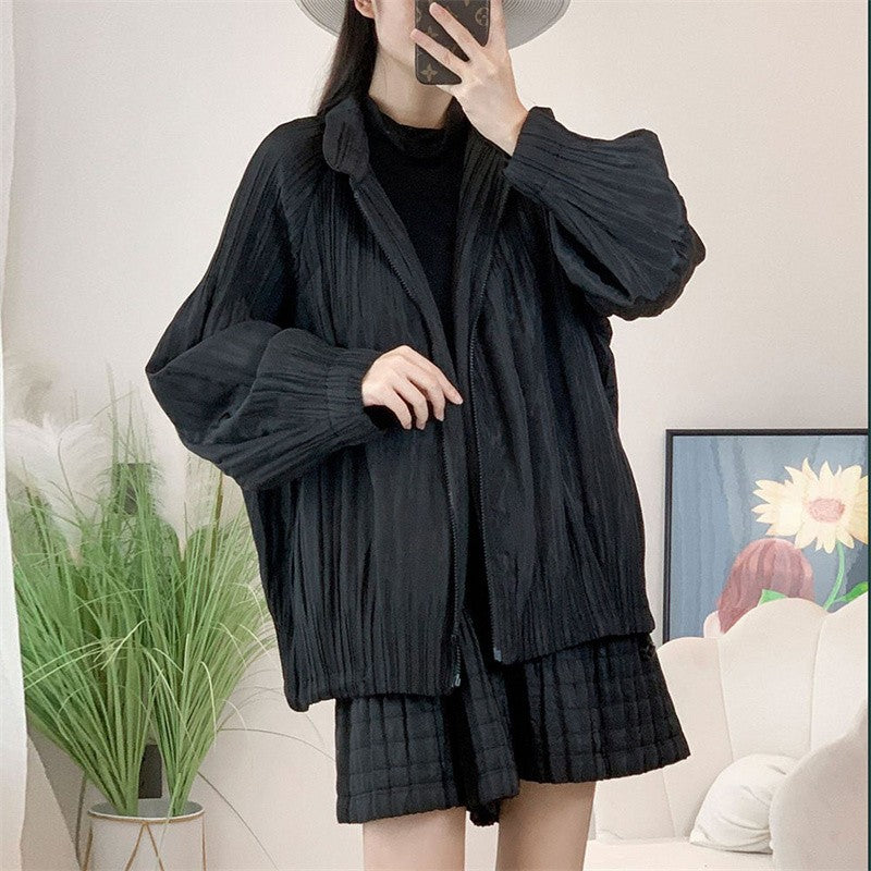 Miyake Wind Pleated Fashion High-end Fashion Commuter Women's Long-sleeved Short Wind-resistant Warm Coat Cotton-Padded Clothes