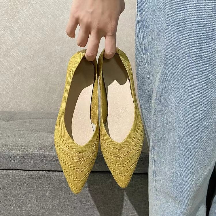 Women Pointed Toe Flat Shoes 2025 New Solid Color Knitted Slip on Shoes Casual Breathable Ballet Flats Women Flat Loafers Shoes