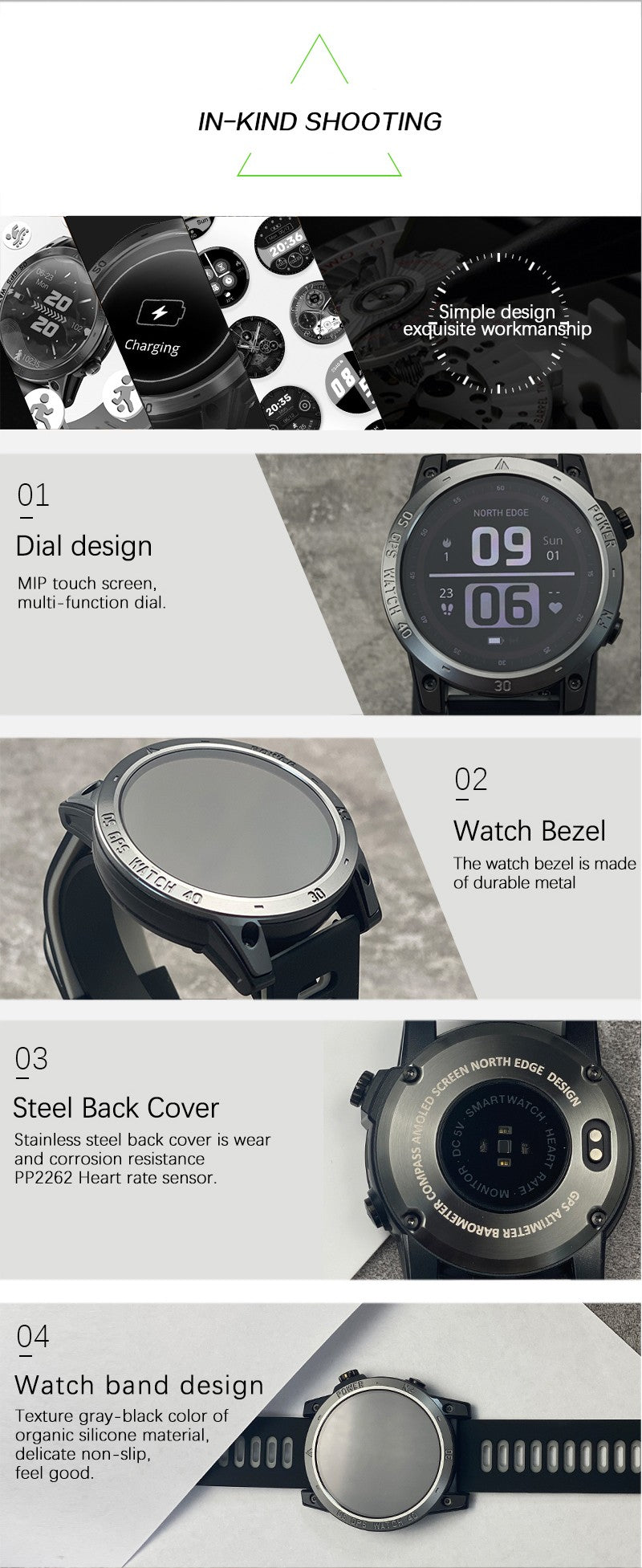 NORTH EDGE 2025 New GPS Watches Men Sport Smart Watch HD AMOLED Display 50M ATM Altimeter Barometer Compass Smartwatch for Men