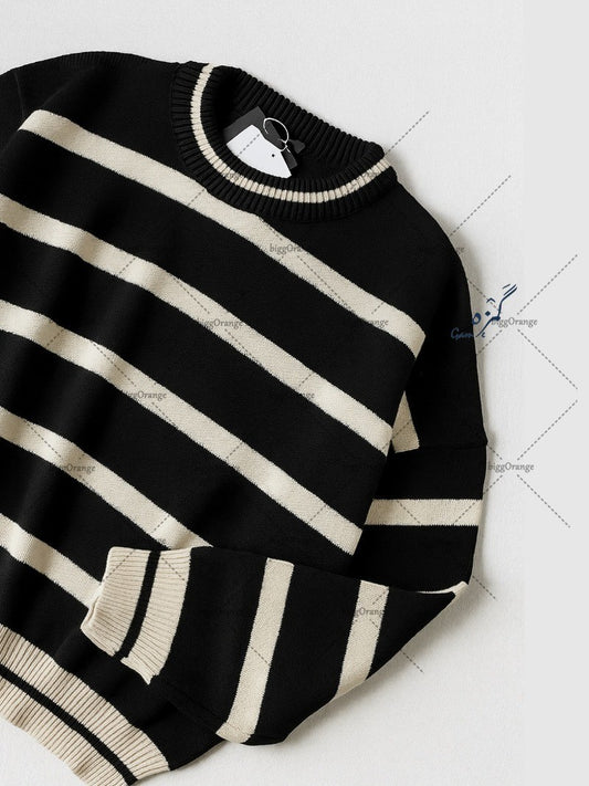 Street Fashion Brand Irregular Striped Warm Fashion Long-sleeved Sweater Men American Y2K Harajuku Casual Loose Pullover Women