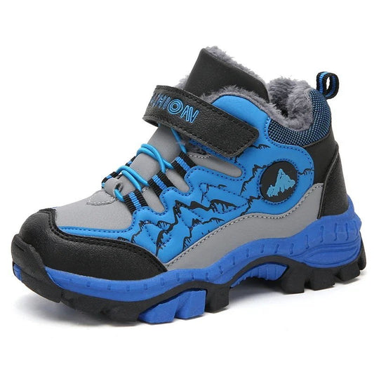 Botas de Neve Infantis Menino Adolescente de Inverno, Tênis de Caminhada e Escalada Impermeáveis de Couro Antiderrapantes Esportivos Quentes