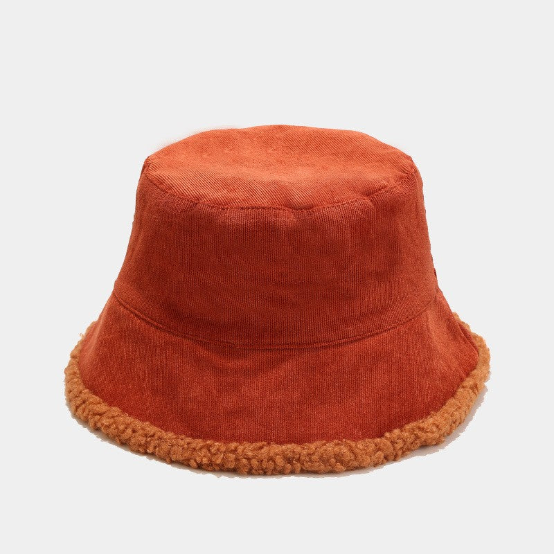 Reversible Faux Fur Bucket Hat Women Winter Lamb Wool Fleece Cap Corduroy Fisherman Hats Sunscreen Panama Caps