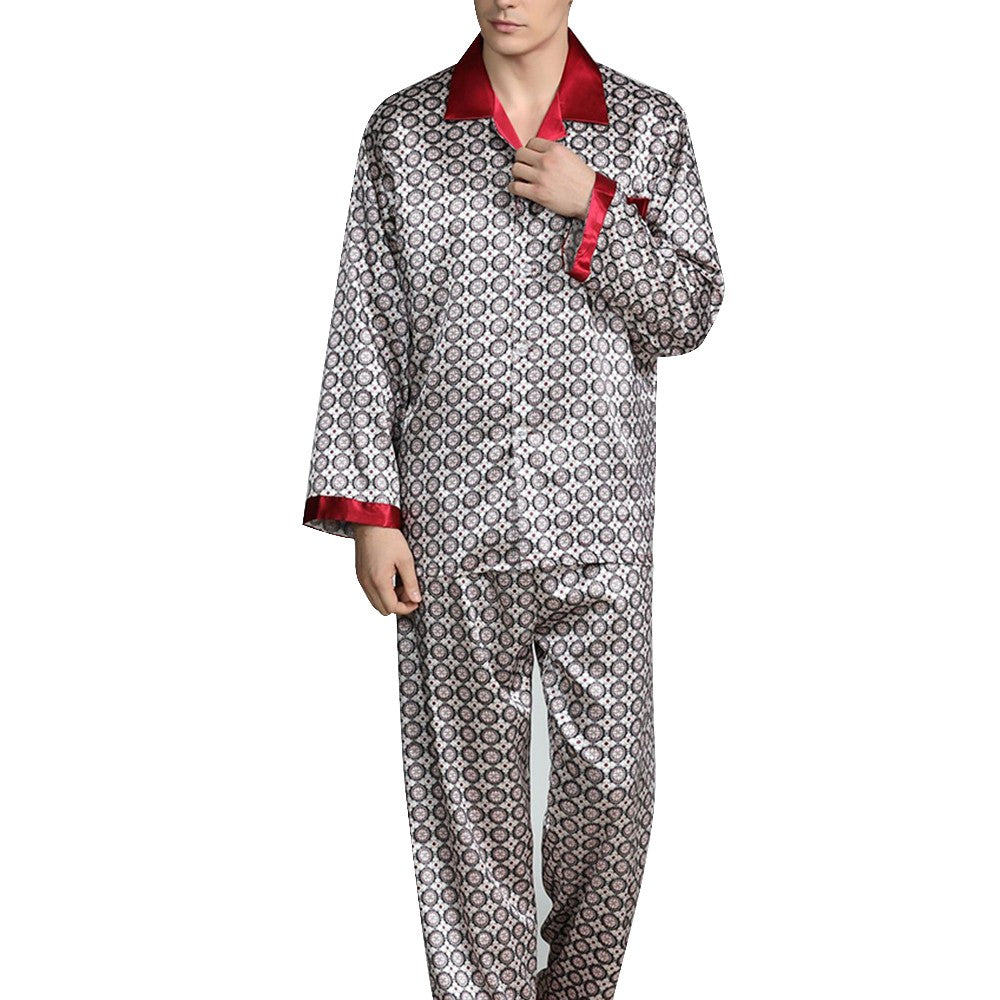 Mens Satin Silk Pajama Sets Sleepwear Casual Nightgown Loose Loungewear Pajamas Pijamas Autumn New Print Nightwear Homewear