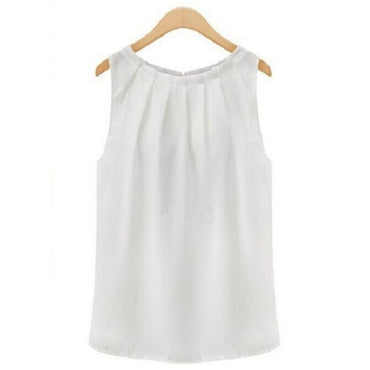 Travel Work Blouse Women New Summer Blouse Fashion Sleeveless Round Neck Chiffon Blouse Cloth Vestidos