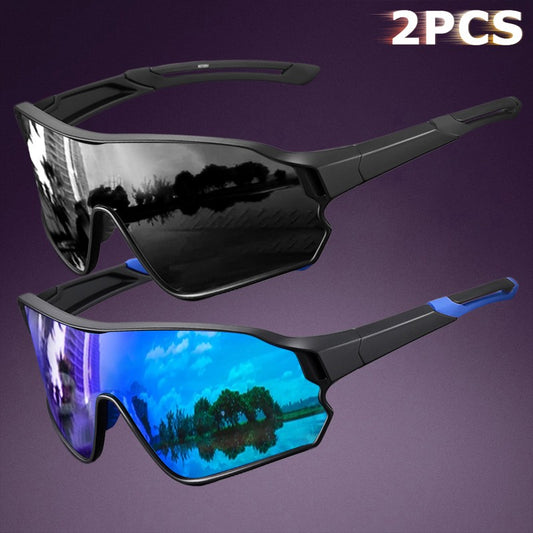 2 Pack Unisex Sports Sunglasses for Cycling, Fishing, Driving, Hiking - UV400 Protection Outdoor Eyewear