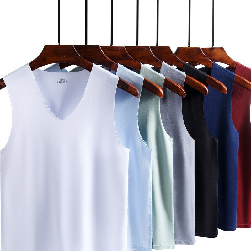 Summer Men's Non-Marking Ice Silk Undershirt Men's Slim Sports Fitness Cross-Body Bottoming Sleeveless Breathable Comfortable