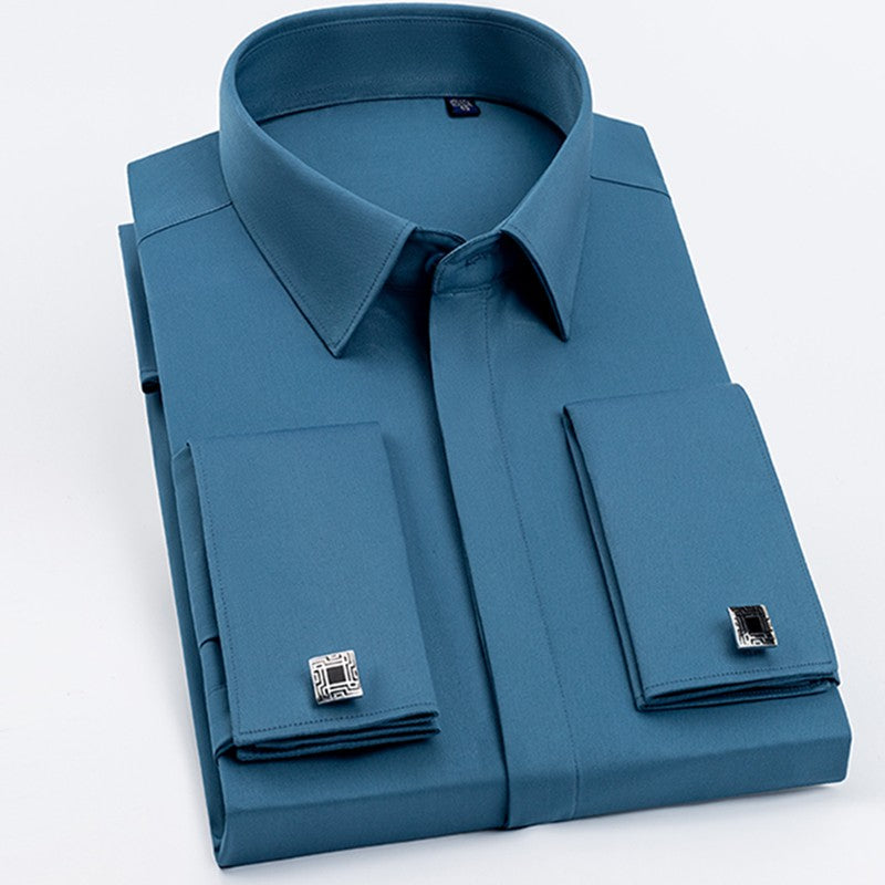 Men's French cufflinks shirt, men's long sleeves, high-end feeling, bamboo fiber silky smooth no iron formal wear wedding spr