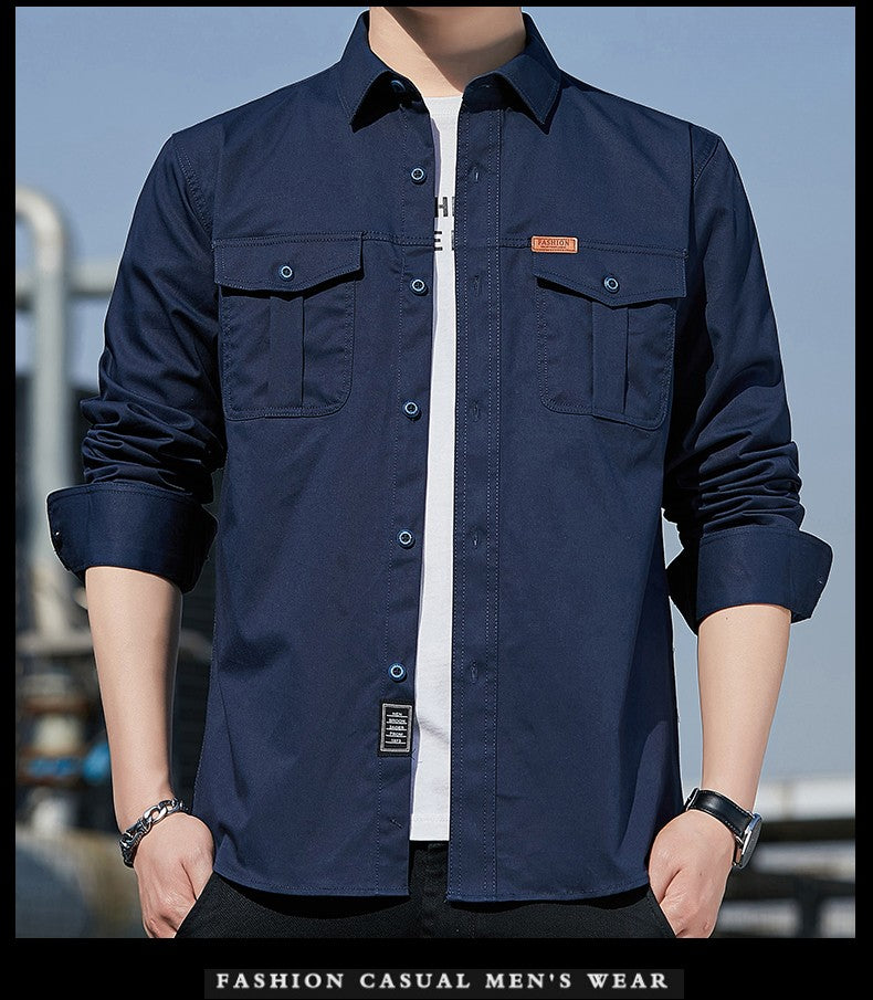 100% Cotton New Cargo Shirt for Men Long Sleeve 2 Pocket Shirts Outdoor Casual Blouses High Quality Clothing Overshirt
